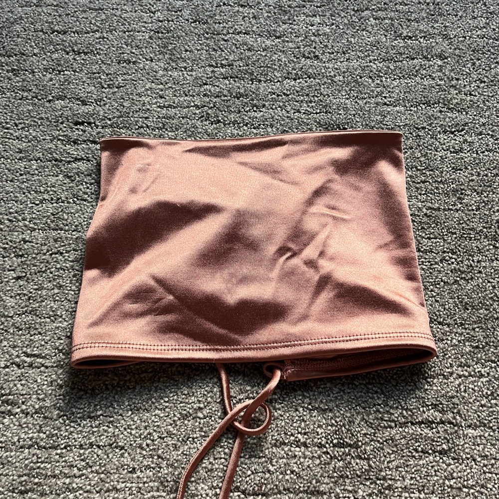 rose gold tube top, open back, hardly worn